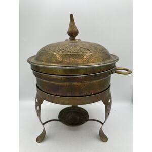 1950s Brass Nader Food Warmer Fondue Tehran Iran Etched camels